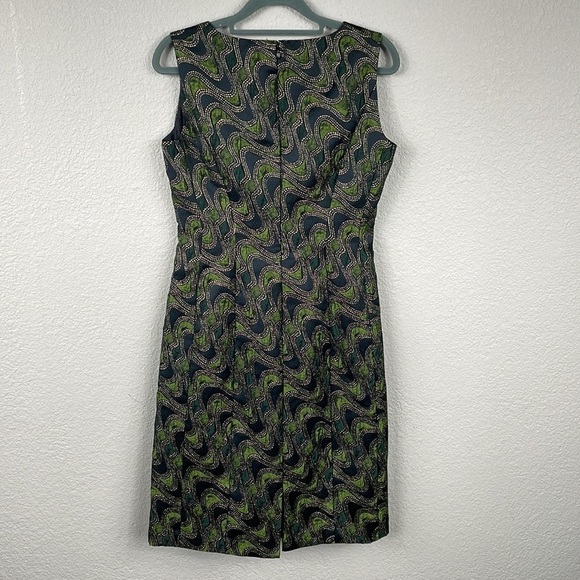 Lafayette 148 Metallic Shimmer Wave Shift Dress Green Black Gold Retro Mod Sz 2 - Picture 4 of 10